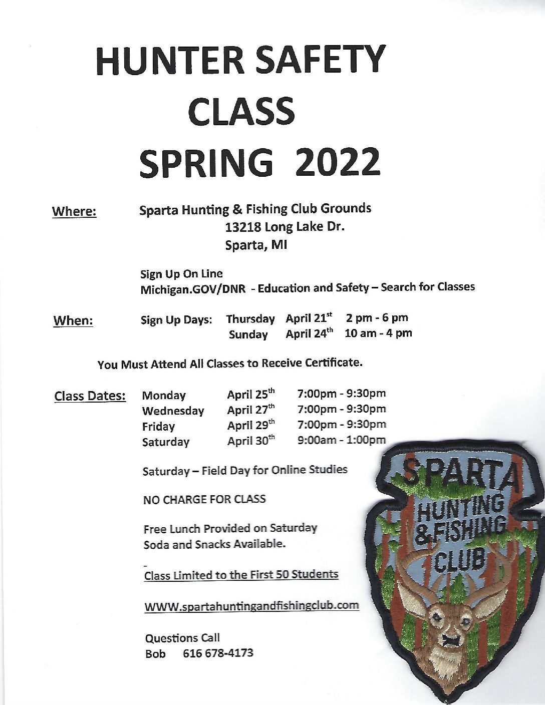 HUNTER SAFETY CLASS SPRING 2022 – Sparta Hunting And Fishing Club